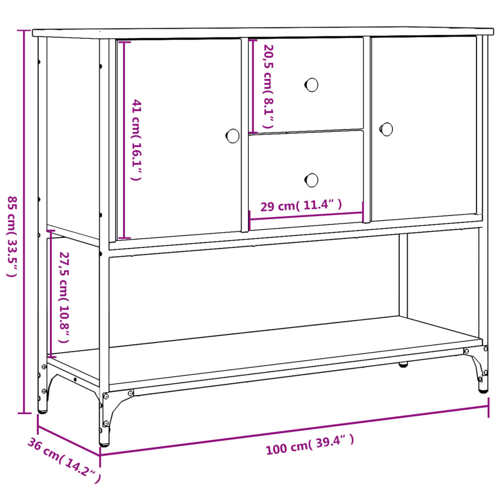 Sideboard Grau Sonoma 100x36x85 cm Holzwerkstoff