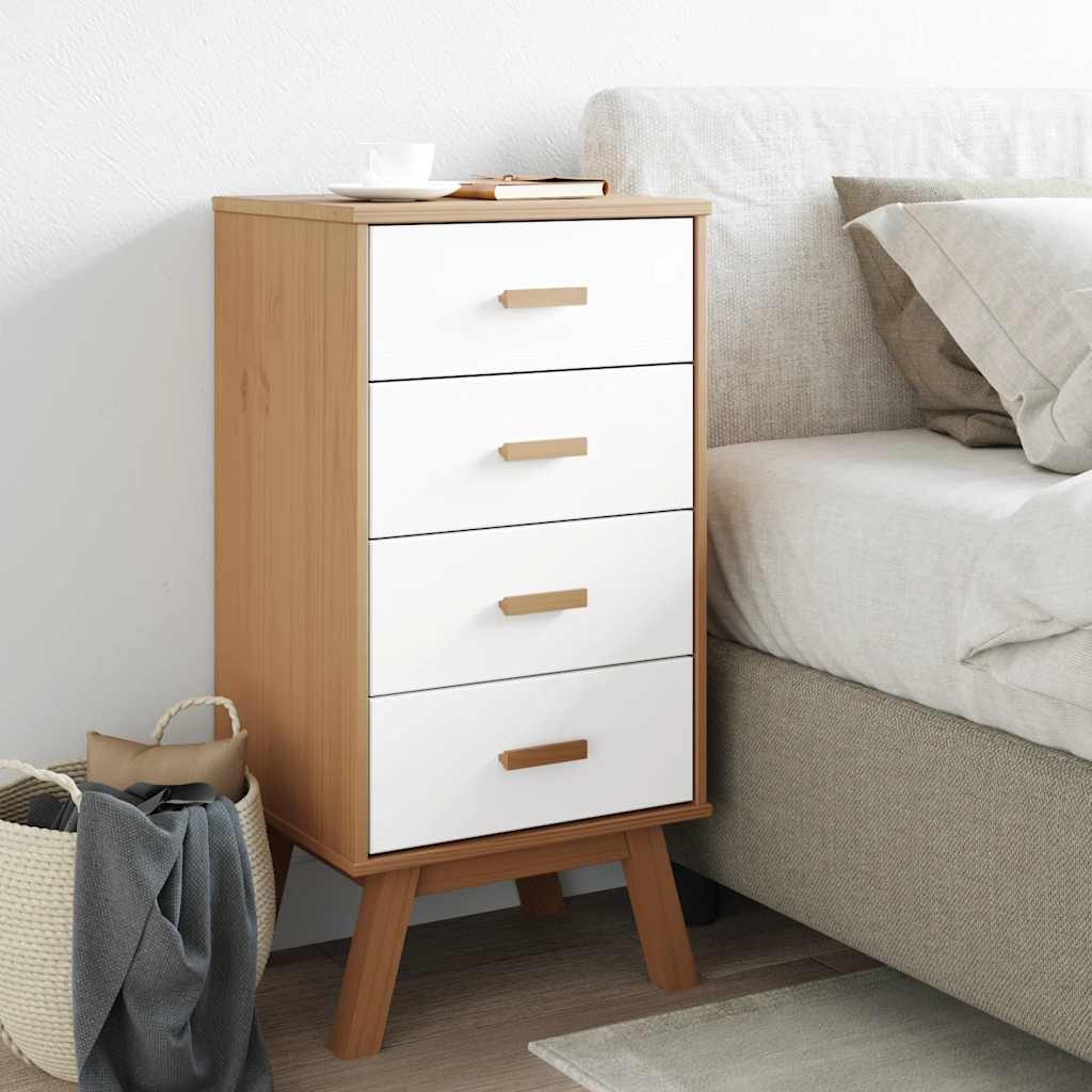 Nachttisch OLDEN Weiß und Braun Massivholz Kiefer