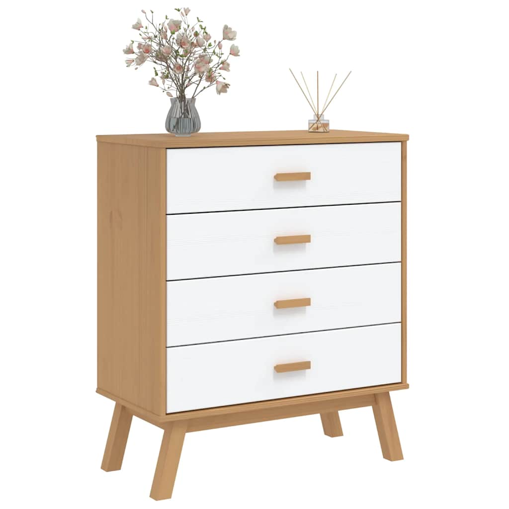 Schubladenschrank OLDEN Weiß und Braun Massivholz Kiefer