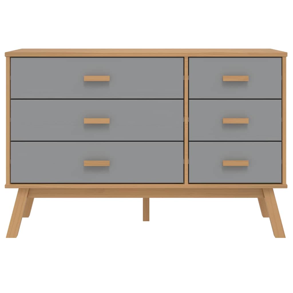 Schubladenschrank OLDEN Grau und Braun Massivholz Kiefer