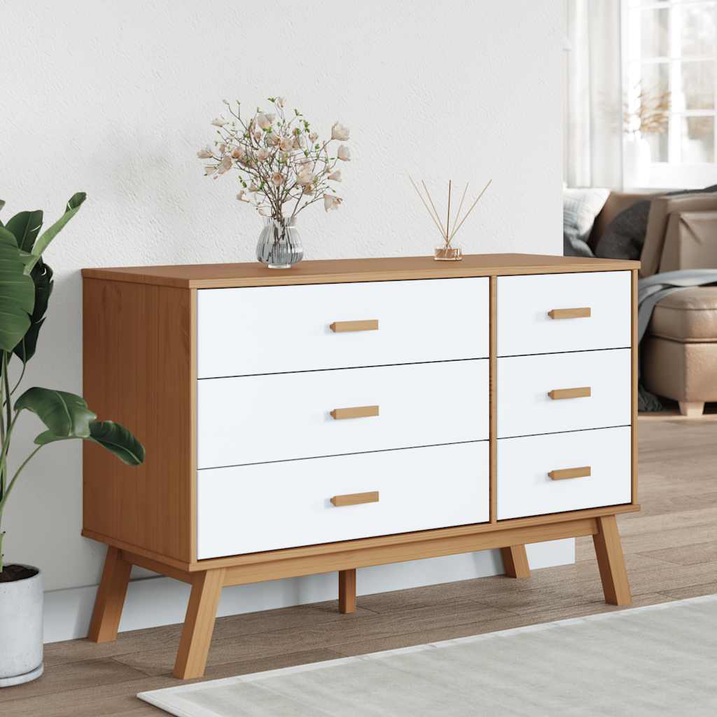 Schubladenschrank OLDEN Weiß und Braun Massivholz Kiefer