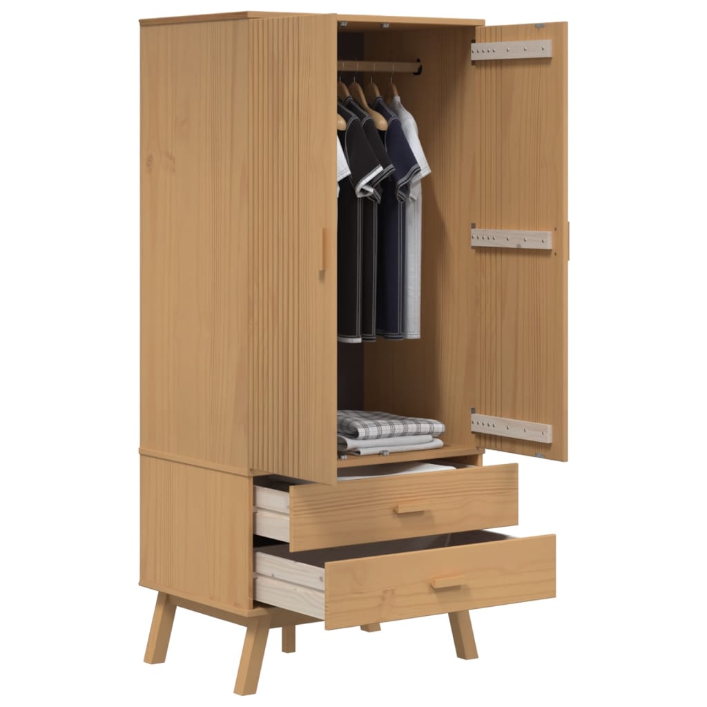 Kleiderschrank OLDEN Braun 76,5x53x172 cm Massivholz Kiefer