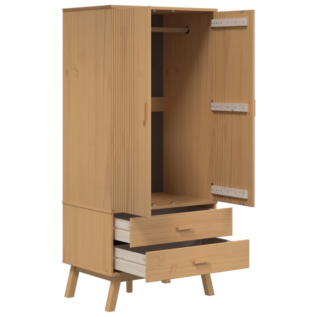 Kleiderschrank OLDEN Braun 76,5x53x172 cm Massivholz Kiefer