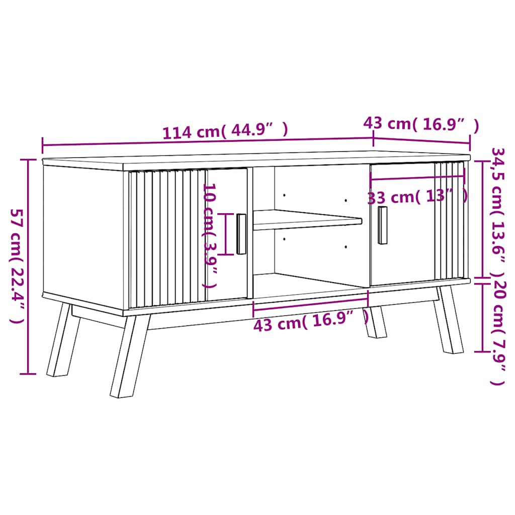 TV-Schrank OLDEN Braun 114x43x57 cm Massivholz Kiefer