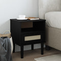 Nachttisch SENJA Rattan-Look Schwarz 40x35x48 Massivholz Kiefer