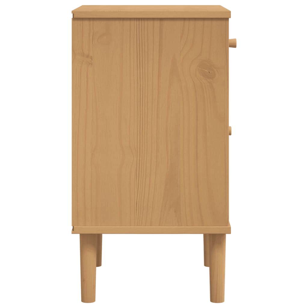 Nachttisch SENJA Rattan-Look Braun 40x35x65cm Massivholz Kiefer