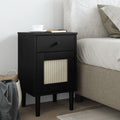 Nachttisch SENJA Rattan-Look Schwarz 40x35x65 Massivholz Kiefer