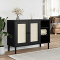 Sideboard SENJA Rattan-Optik Schwarz 112x40x80 cm Kiefernholz