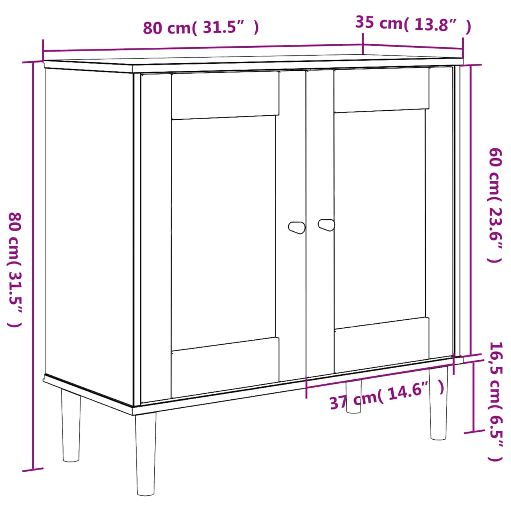 Sideboard SENJA Rattan-Optik Weiß 80x35x80 cm Kiefernholz