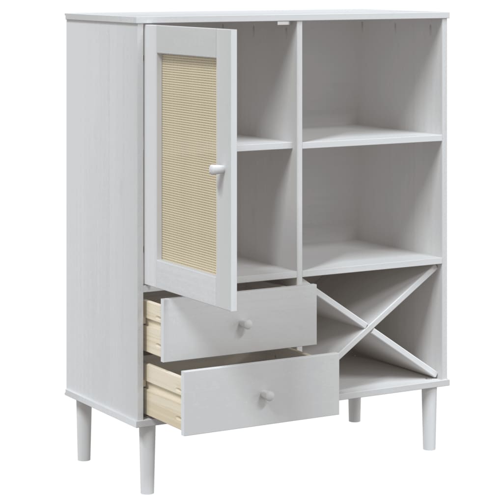Highboard SENJA Rattan-Optik Weiß 90x40x112 cm Kiefernholz