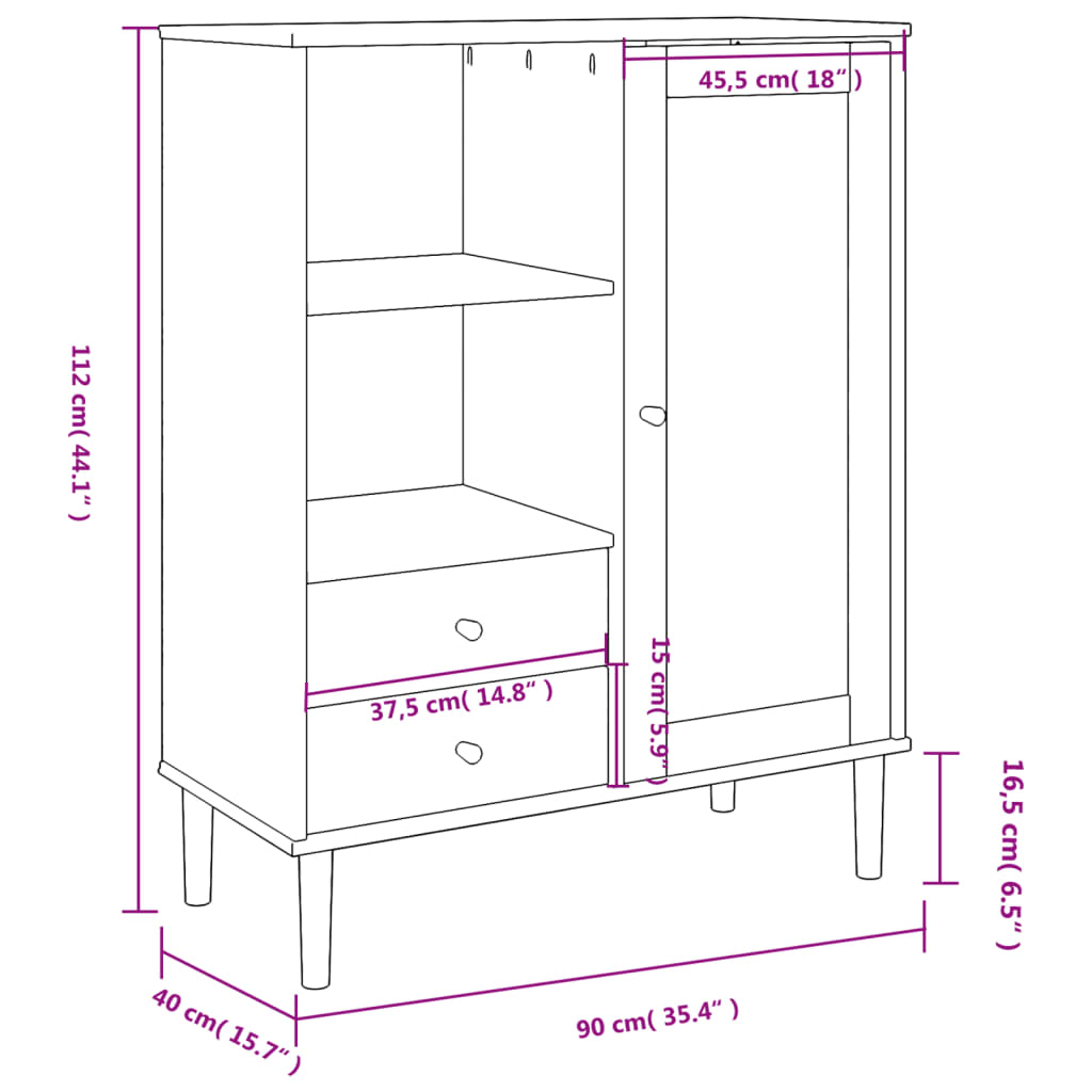 Highboard SENJA Rattan-Optik Weiß 90x40x112 cm Kiefernholz
