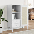 Highboard SENJA Rattan-Optik Weiß 90x40x112 cm Kiefernholz