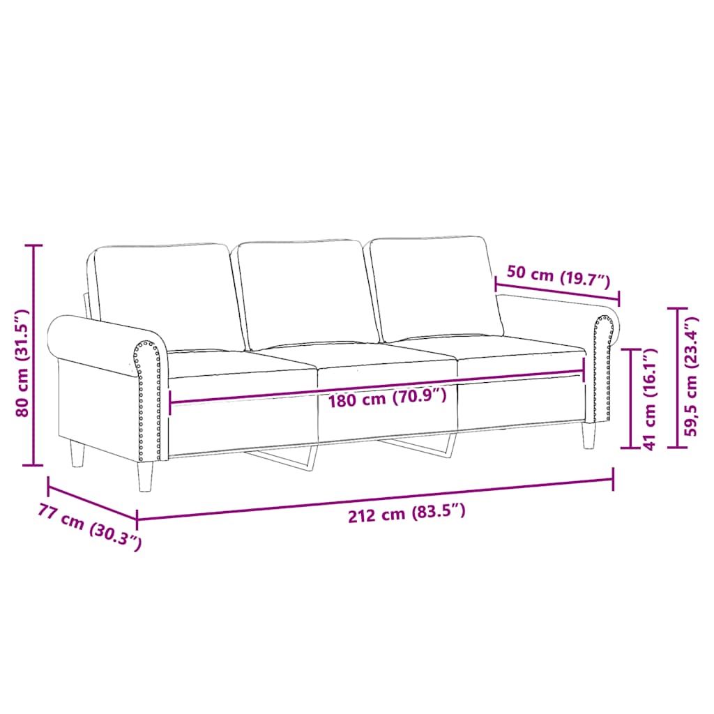 3-Sitzer-Sofa Creme 180 cm Samt