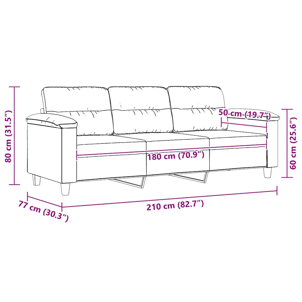 3-Sitzer-Sofa Schwarz 180 cm Mikrofasergewebe