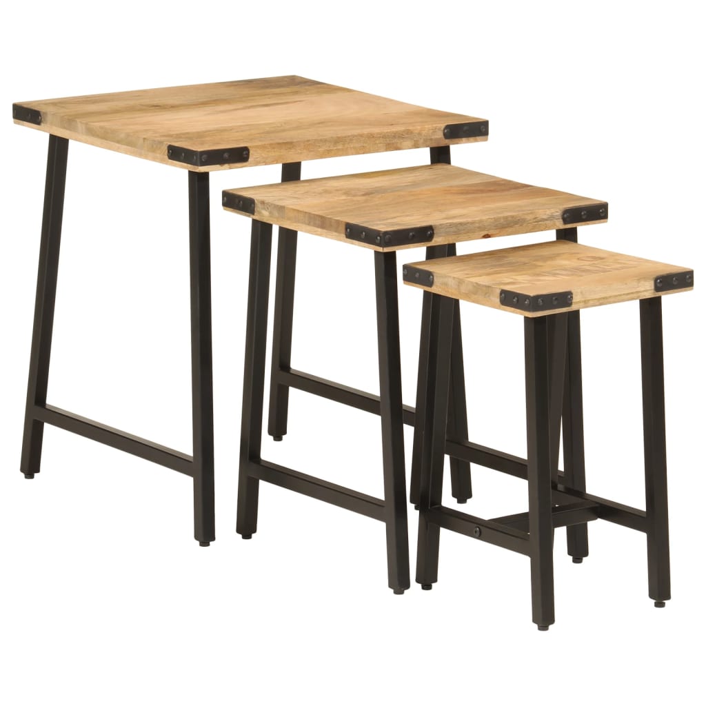 Satztische 3 Stk. Massivholz Mango und Eisen