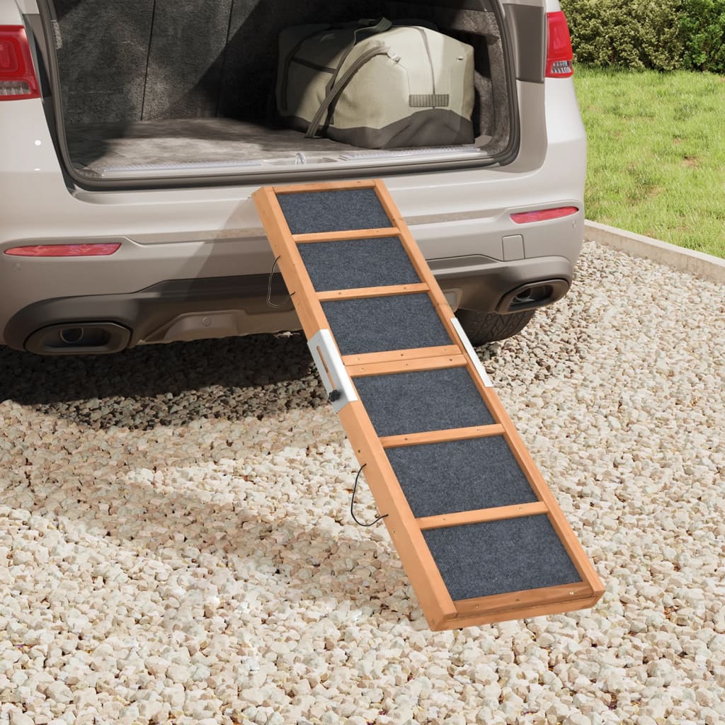 Hunderampe Grau 120x30 cm Massivholz Tanne