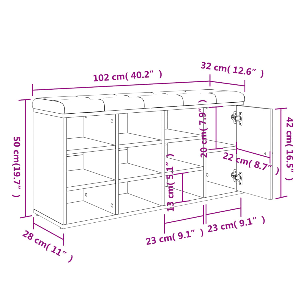 Schuhbank Grau Sonoma 102x32x50 cm Holzwerkstoff