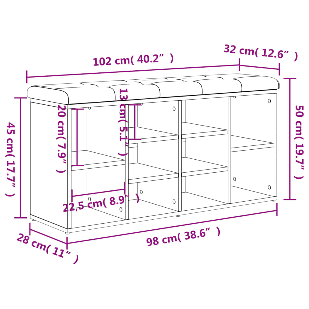 Schuhbank Weiß 102 x 32 x 50 cm Holzwerkstoff