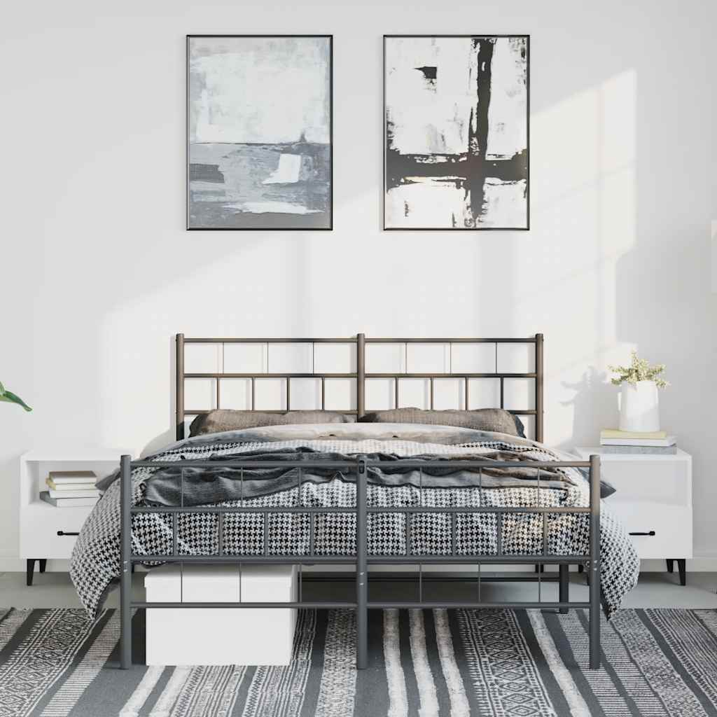 Bettgestell mit Kopf- und Fußteil Metall Schwarz 135x190 cm