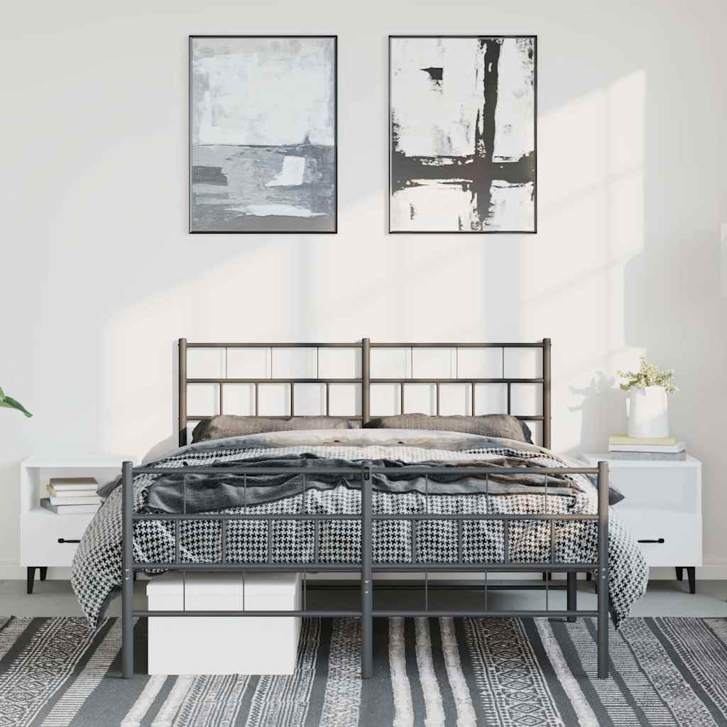 Bettgestell mit Kopf- und Fußteil Metall Schwarz 150x200 cm