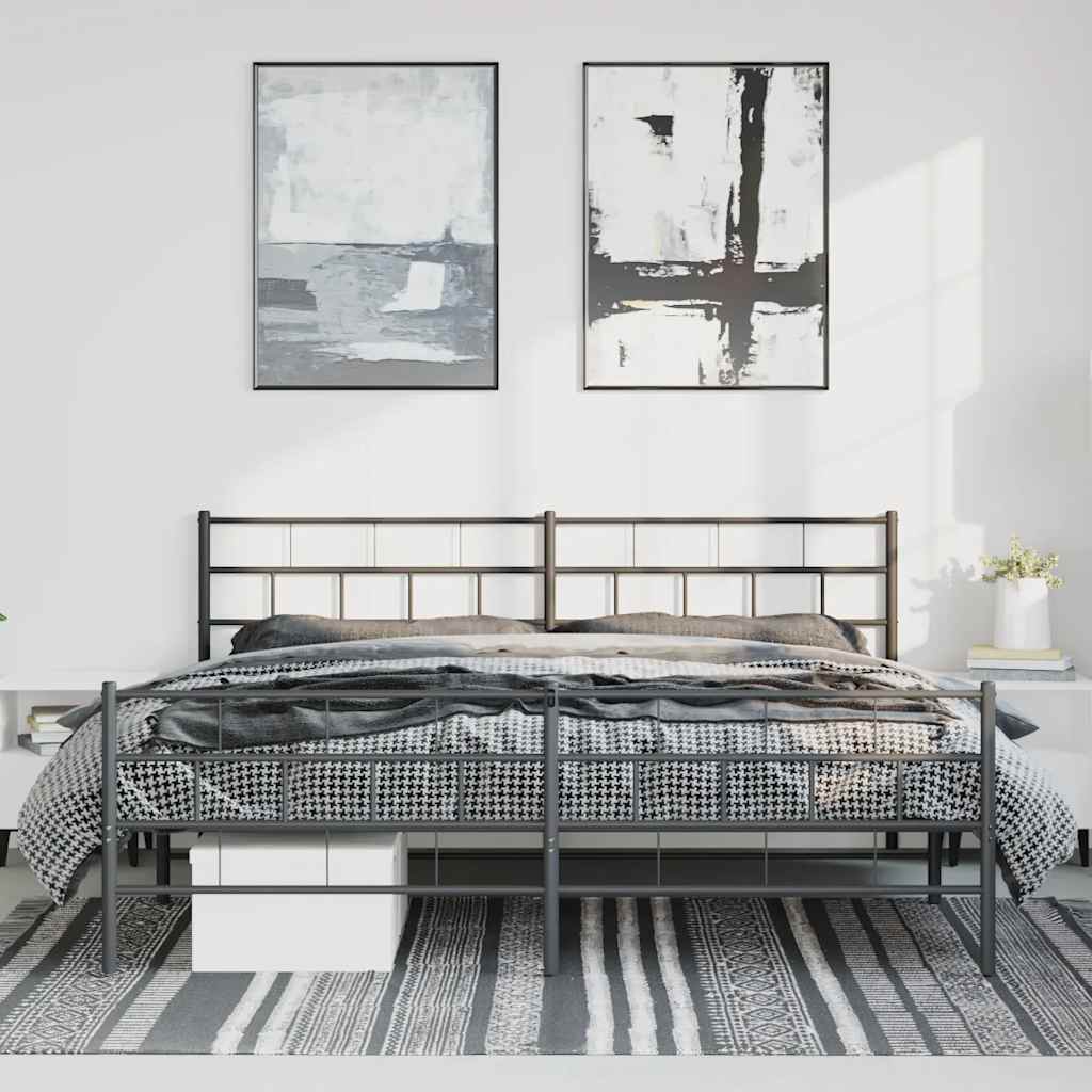 Bettgestell mit Kopf- und Fußteil Metall Schwarz 193x203 cm