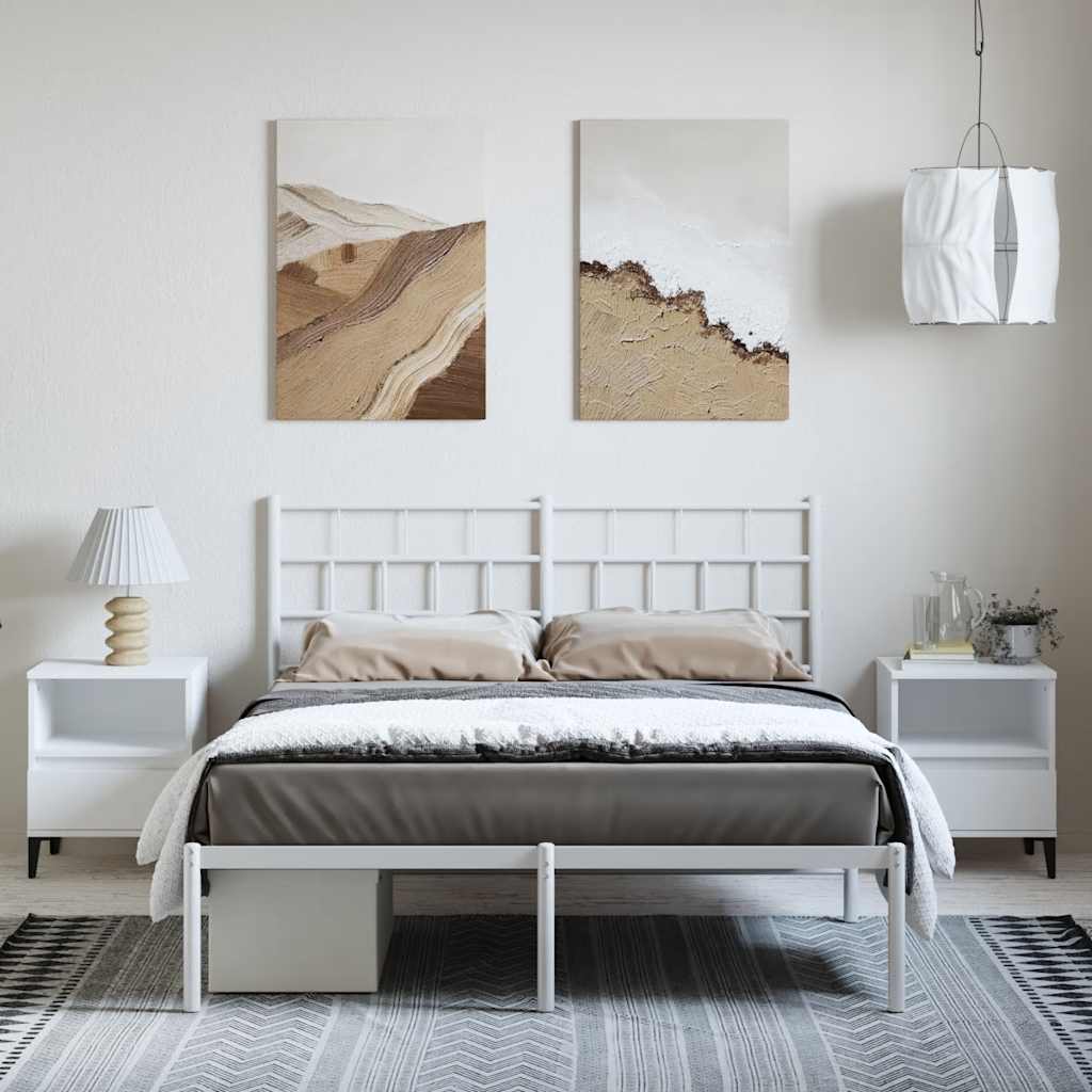 Bettgestell mit Kopfteil Metall Weiß 135x190 cm