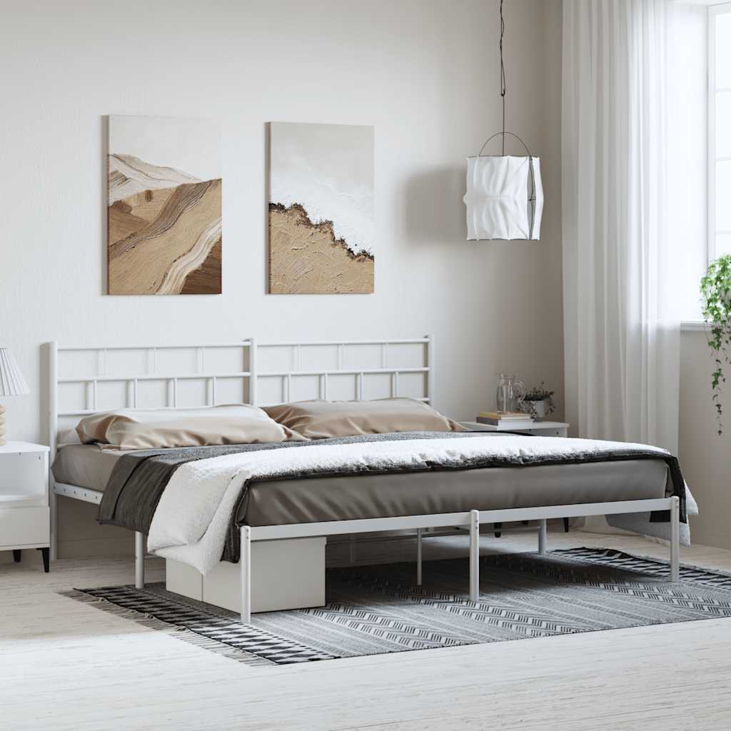 Bettgestell mit Kopfteil Metall Weiß 193x203 cm