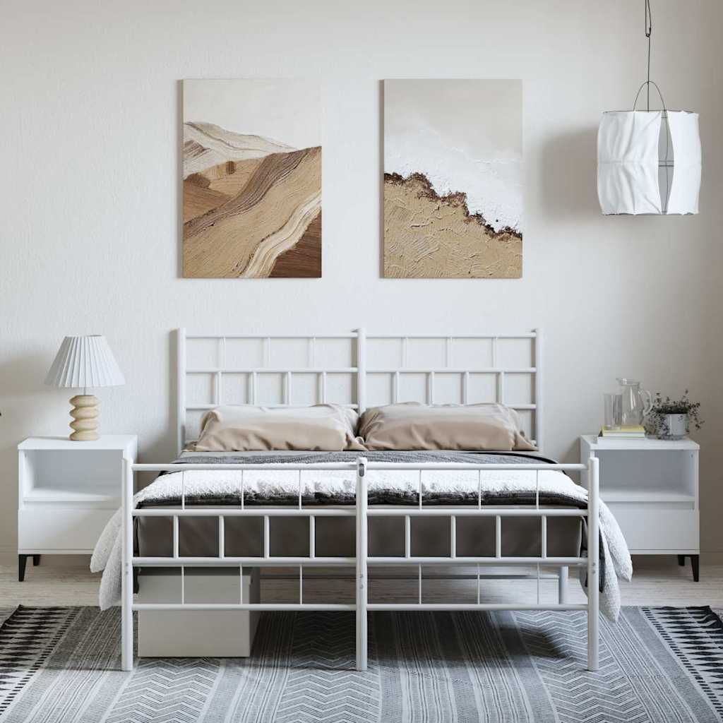 Bettgestell mit Kopf- und Fußteil Metall Weiß 135x190 cm