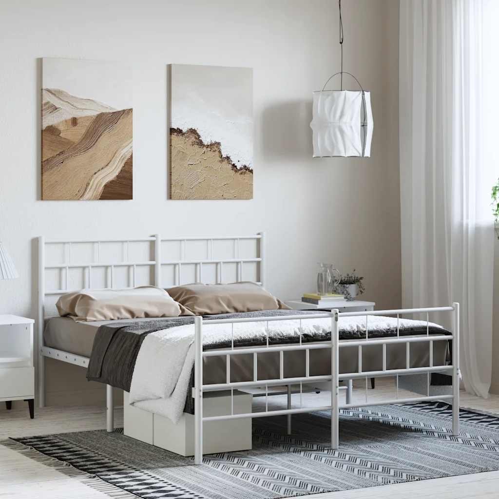 Bettgestell mit Kopf- und Fußteil Metall Weiß 135x190 cm