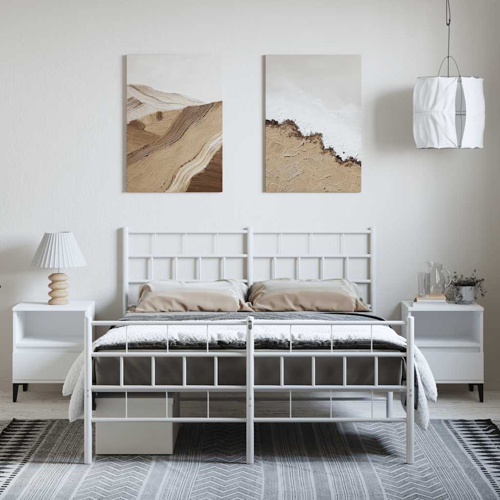 Bettgestell mit Kopf- und Fußteil Metall Weiß 150x200 cm