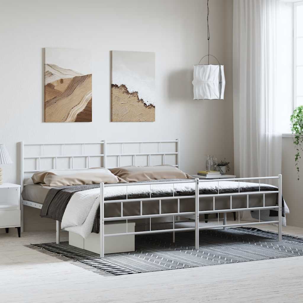 Bettgestell mit Kopf- und Fußteil Metall Weiß 193x203 cm