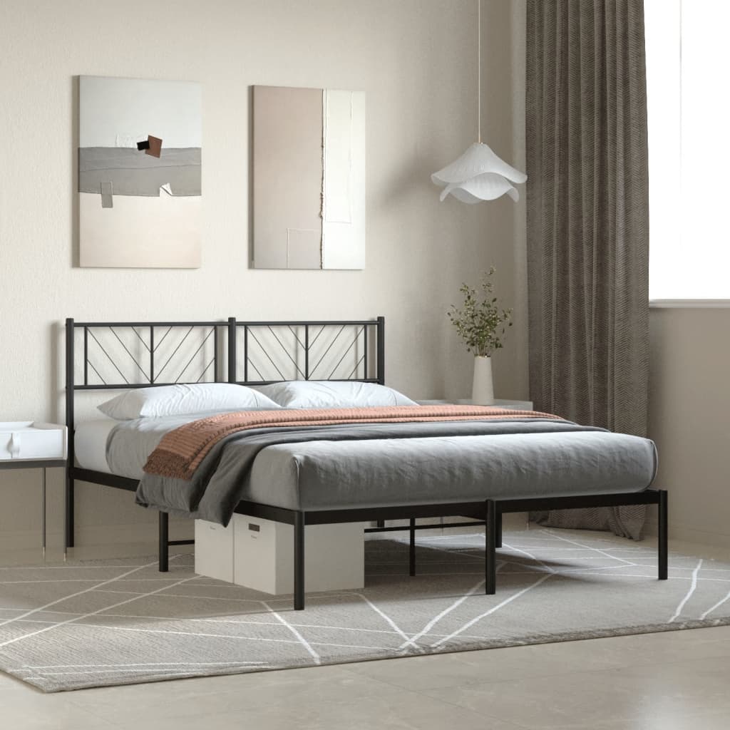 Bettgestell mit Kopfteil Metall Schwarz 140x200 cm