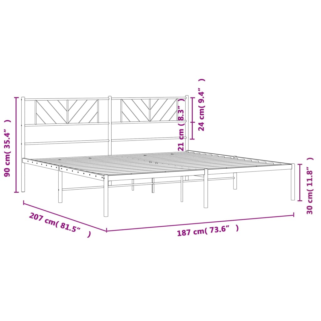 Bettgestell mit Kopfteil Metall Schwarz 180x200 cm