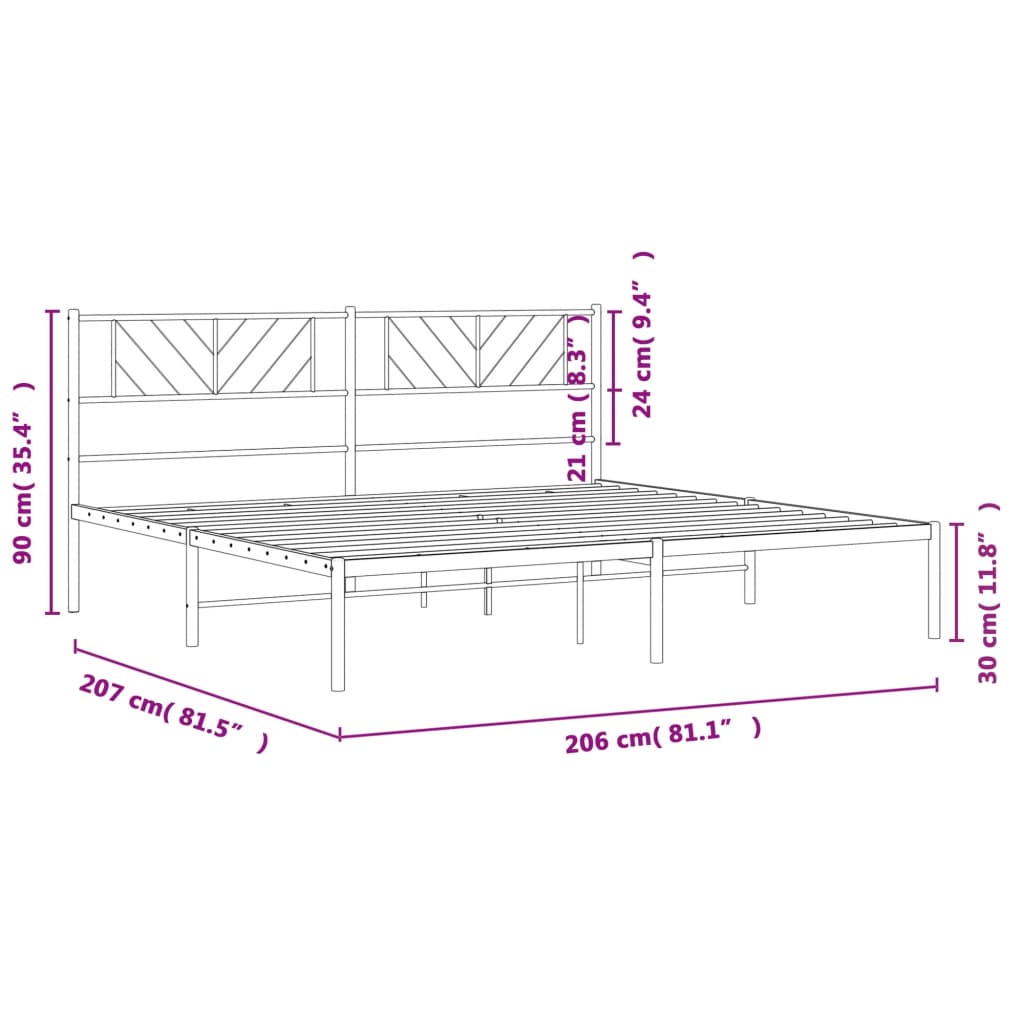 Bettgestell mit Kopfteil Metall Schwarz 200x200 cm