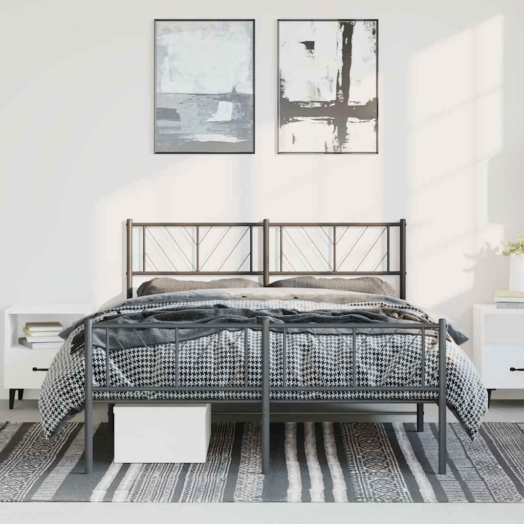 Bettgestell mit Kopf- und Fußteil Metall Schwarz 135x190 cm