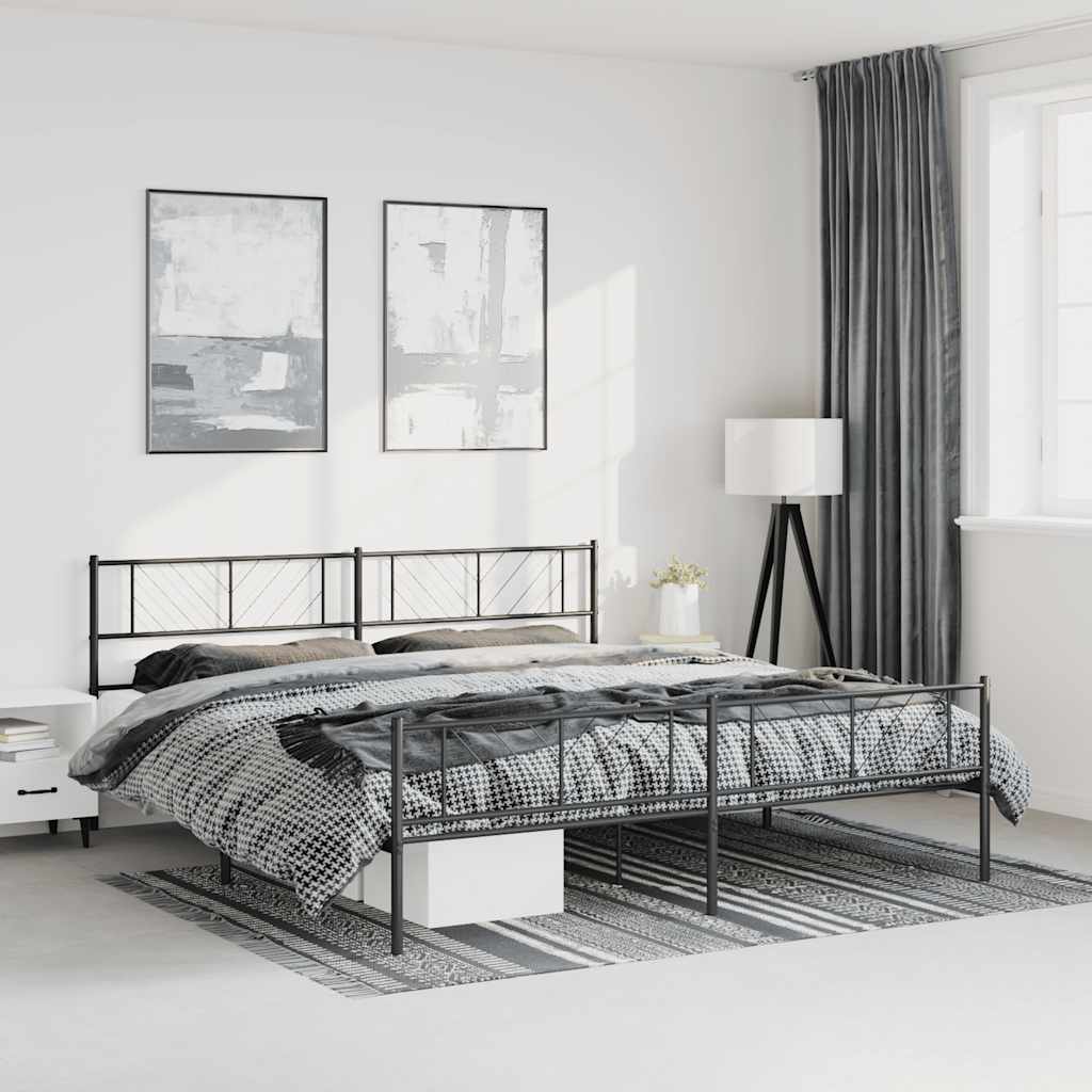 Bettgestell mit Kopf- und Fußteil Metall Schwarz 193x203 cm
