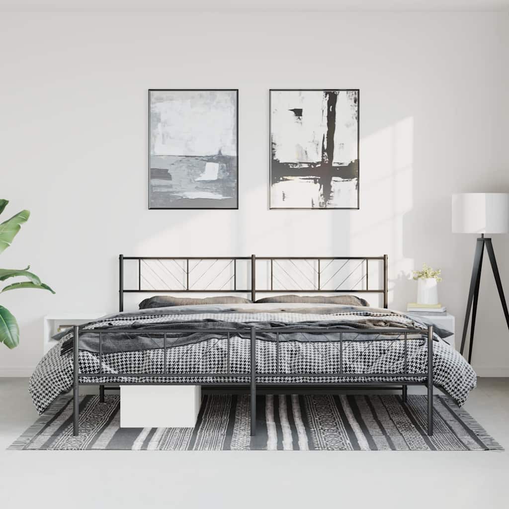 Bettgestell mit Kopf- und Fußteil Metall Schwarz 193x203 cm