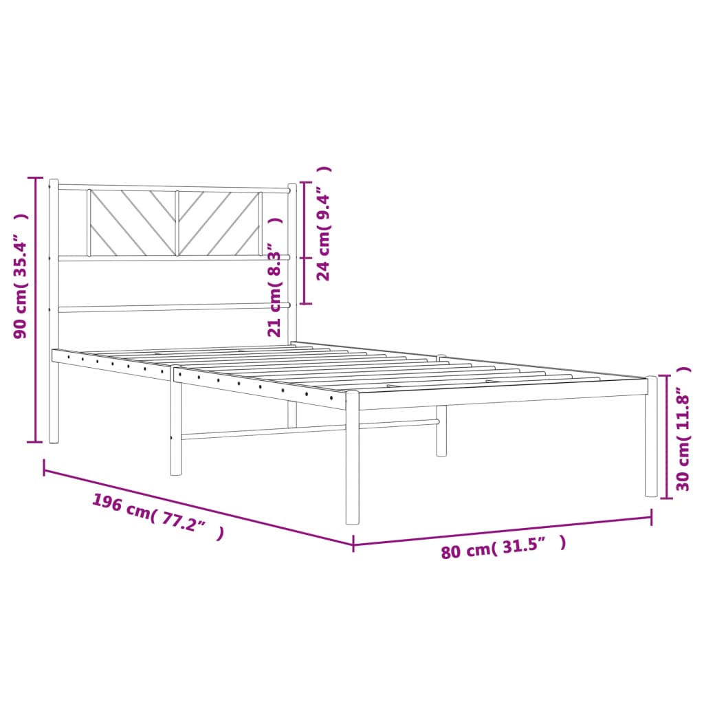 Metallbett ohne Matratze mit Kopfteil Weiß 75x190 cm