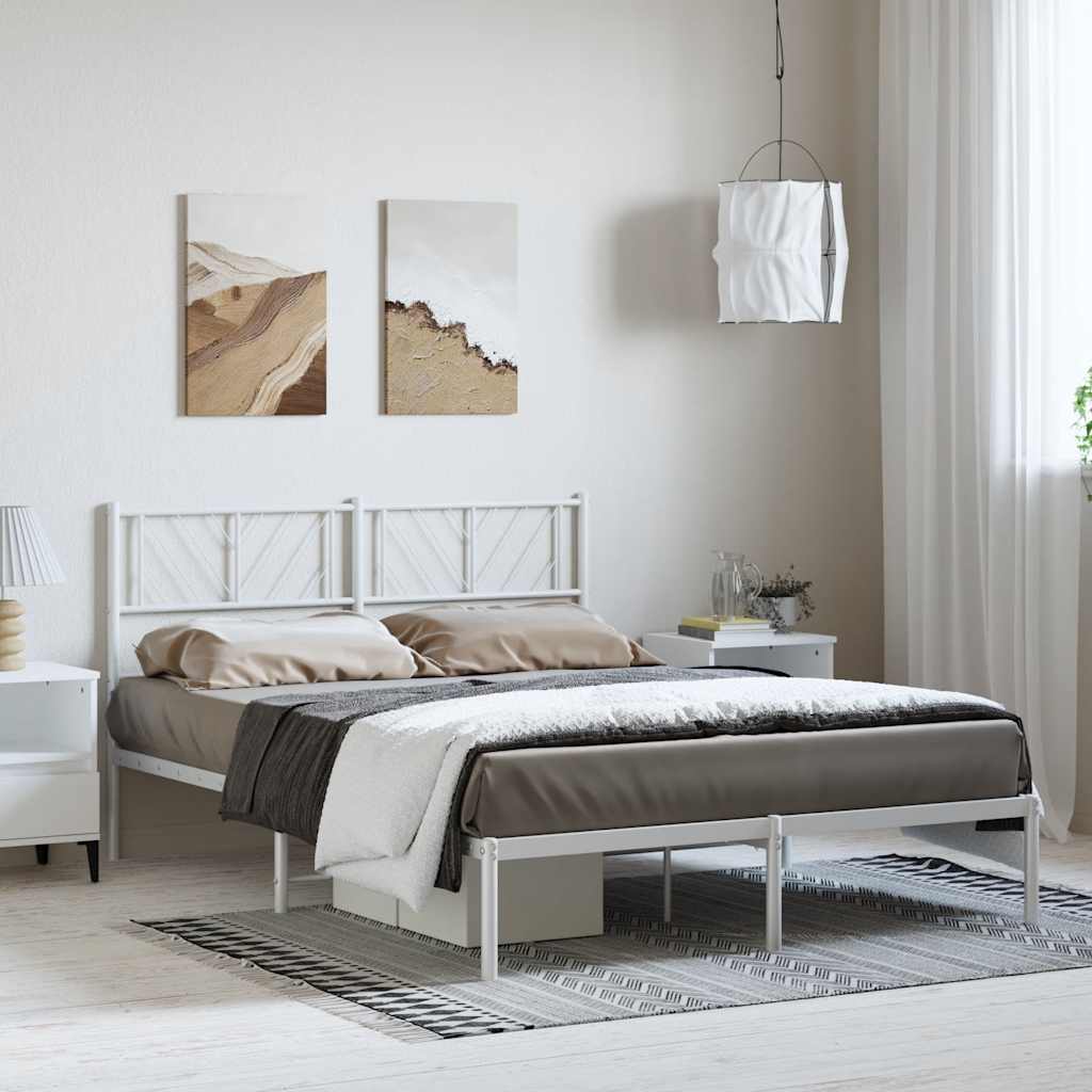 Bettgestell mit Kopfteil Metall Weiß 135x190 cm