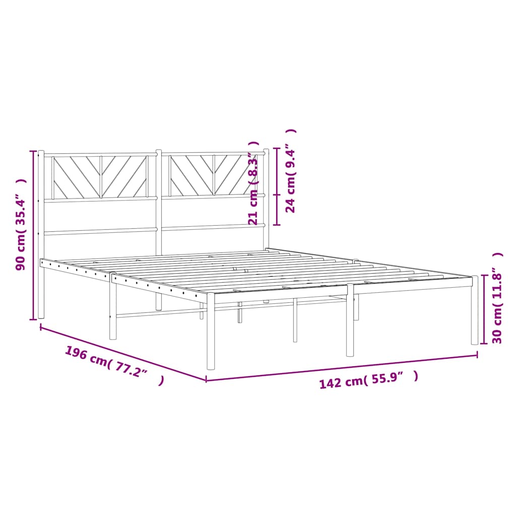 Bettgestell mit Kopfteil Metall Weiß 135x190 cm