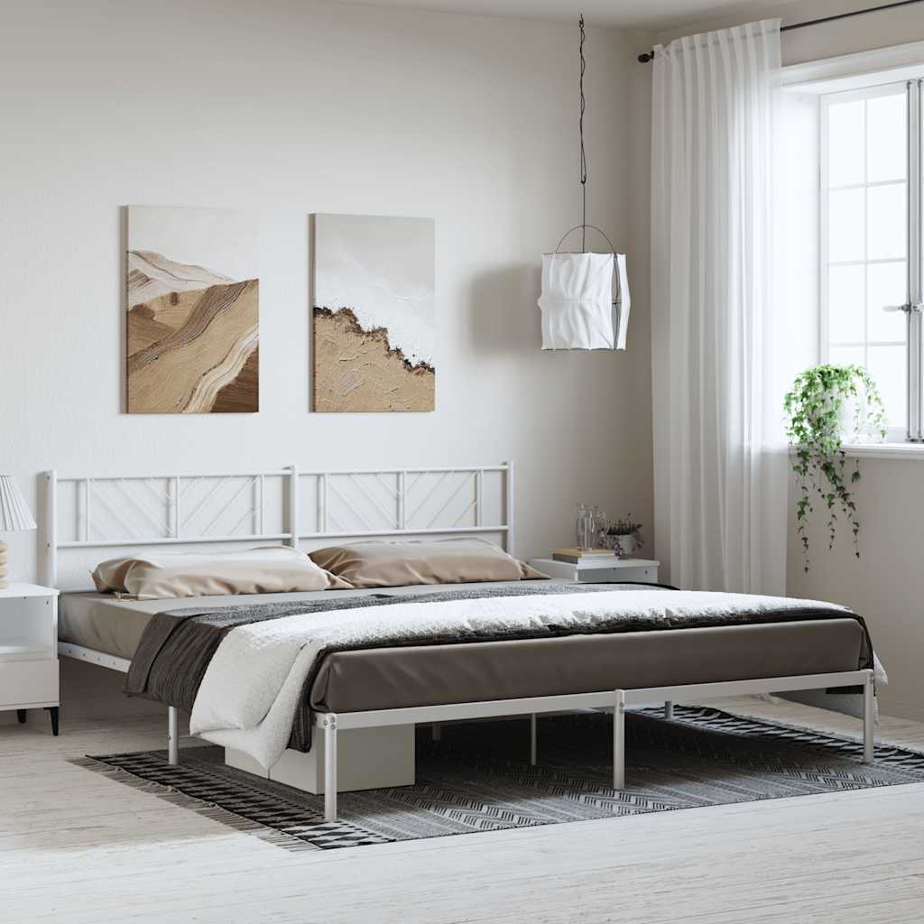 Bettgestell mit Kopfteil Metall Weiß 193x203 cm