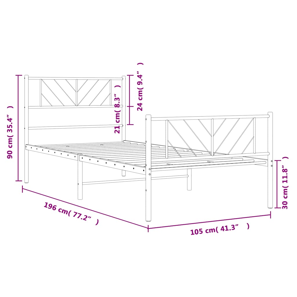 Bettgestell mit Kopf- und Fußteil Metall Weiß 100x190 cm