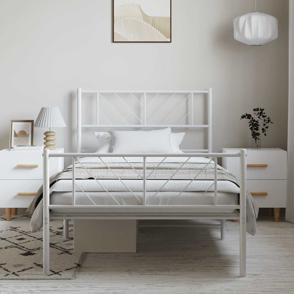 Bettgestell mit Kopf- und Fußteil Metall Weiß 100x190 cm