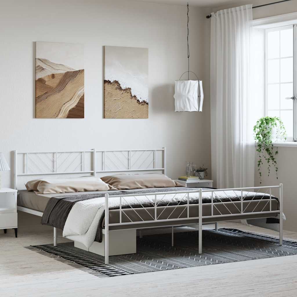 Bettgestell mit Kopf- und Fußteil Metall Weiß 193x203 cm