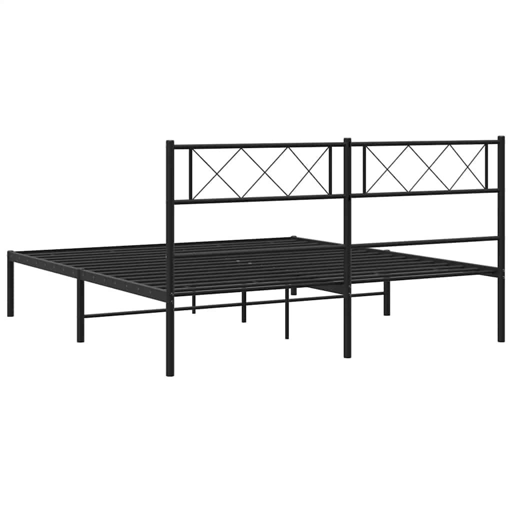 Bettgestell mit Kopfteil Metall Schwarz 135x190 cm