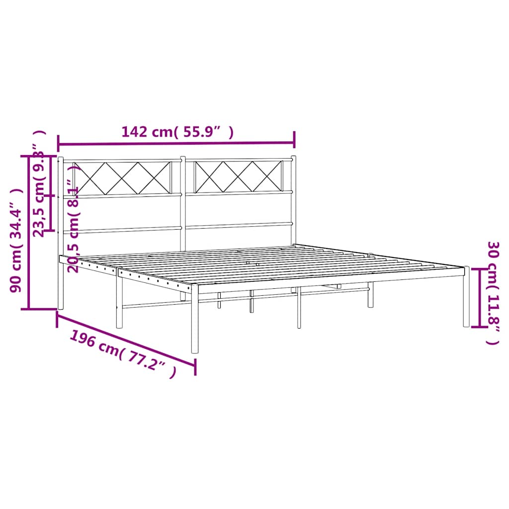 Bettgestell mit Kopfteil Metall Schwarz 135x190 cm