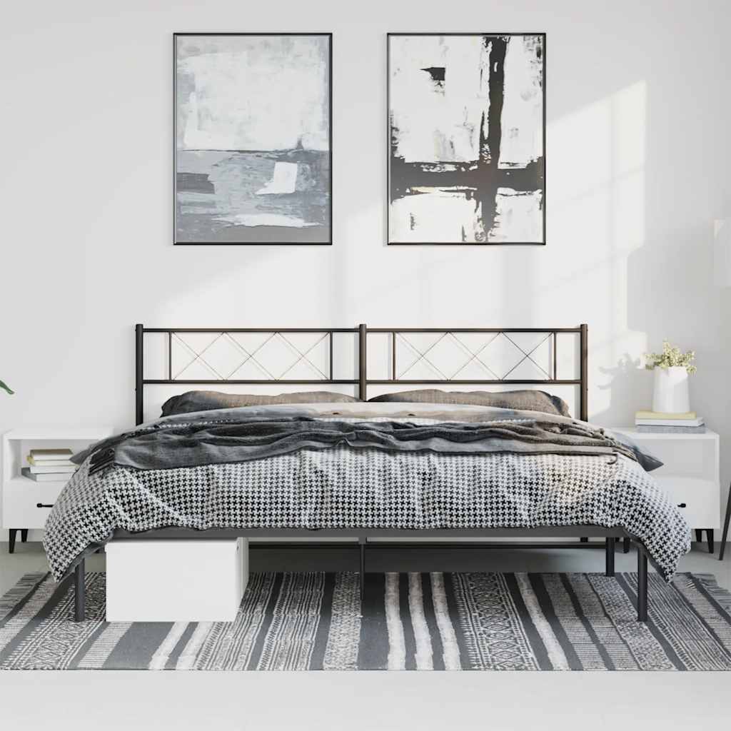 Bettgestell mit Kopfteil Metall Schwarz 193x203 cm