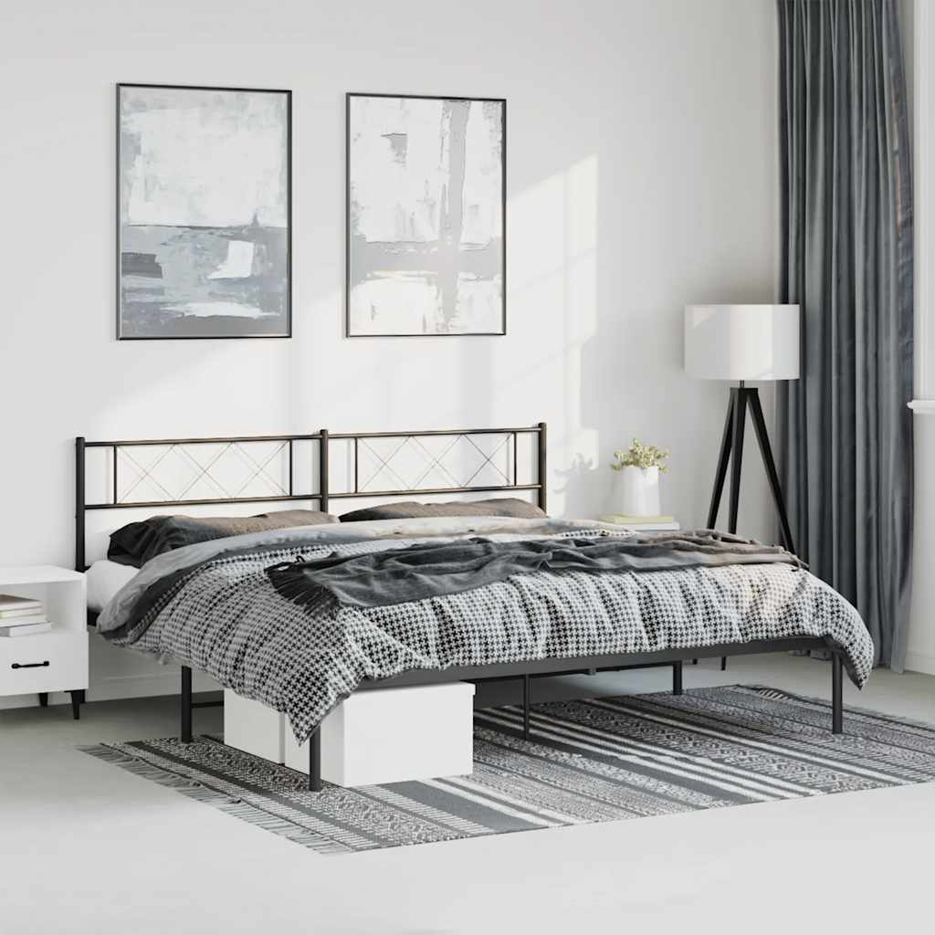 Bettgestell mit Kopfteil Metall Schwarz 193x203 cm