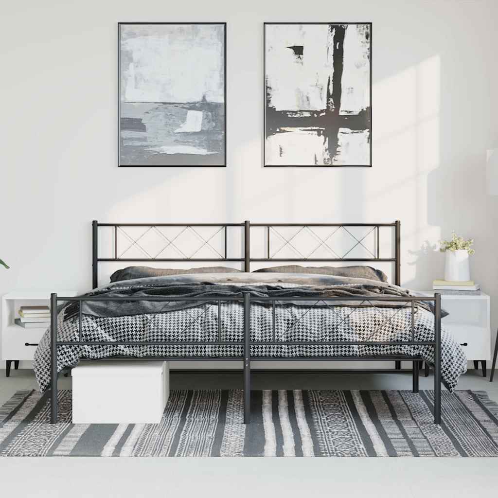 Bettgestell mit Kopf- und Fußteil Metall Schwarz 193x203 cm