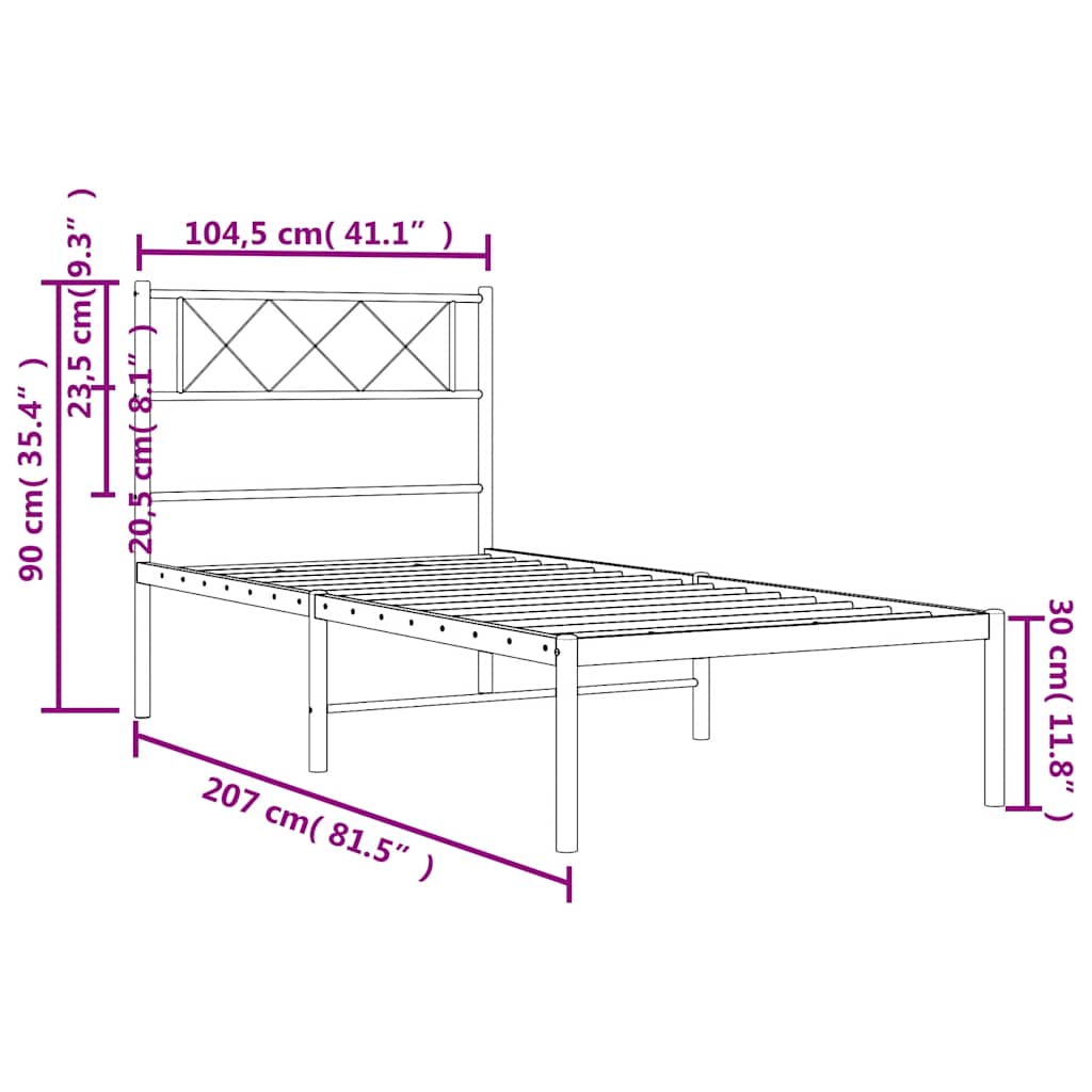 Bettgestell mit Kopfteil Metall Weiß 100x200 cm